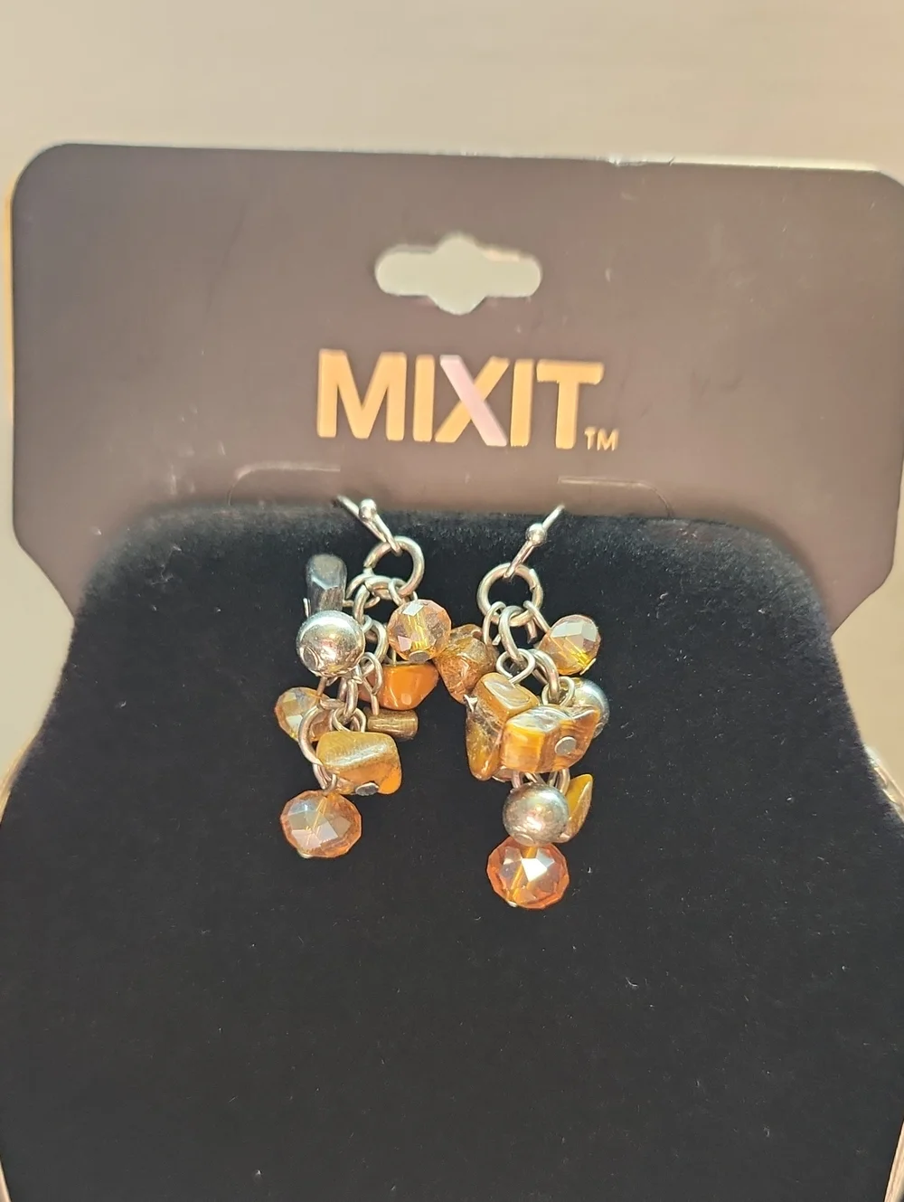 NWT Mixit Layered Brown and Gold Bead Necklace with Matching Earrings